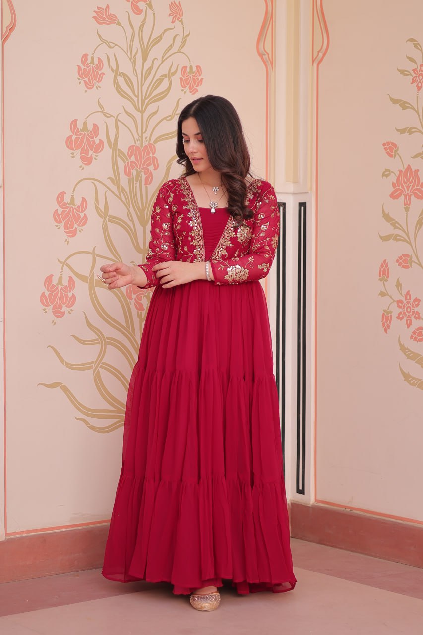 Premium Sequined & Zari Embroidered Gown - Shop Now