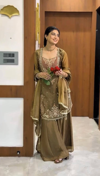 RangBhoomi NC Moss Designer Embroidered Top-Bottom & Dupatta Set — Fully Stitched Ready to Wear