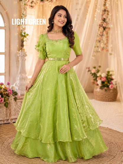RangBhoomi Heavy Space Silk Double-Frill Lehenga Choli Set — Sequined Embroidery, Ready-to-Ship Rakshabandhan Special