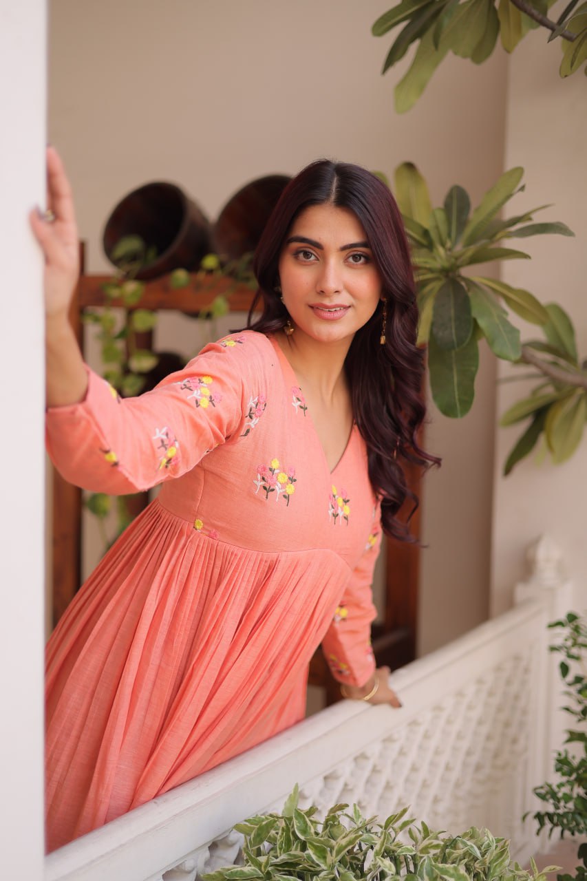 Premium Ready-to-Wear Embroidered Cotton Kurti with Matching Cotton Pants