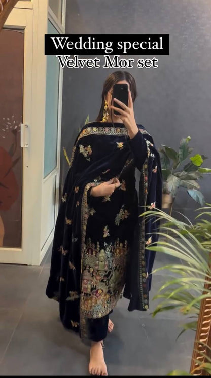 Elegant Embroidered Velvet Party Wear Dress